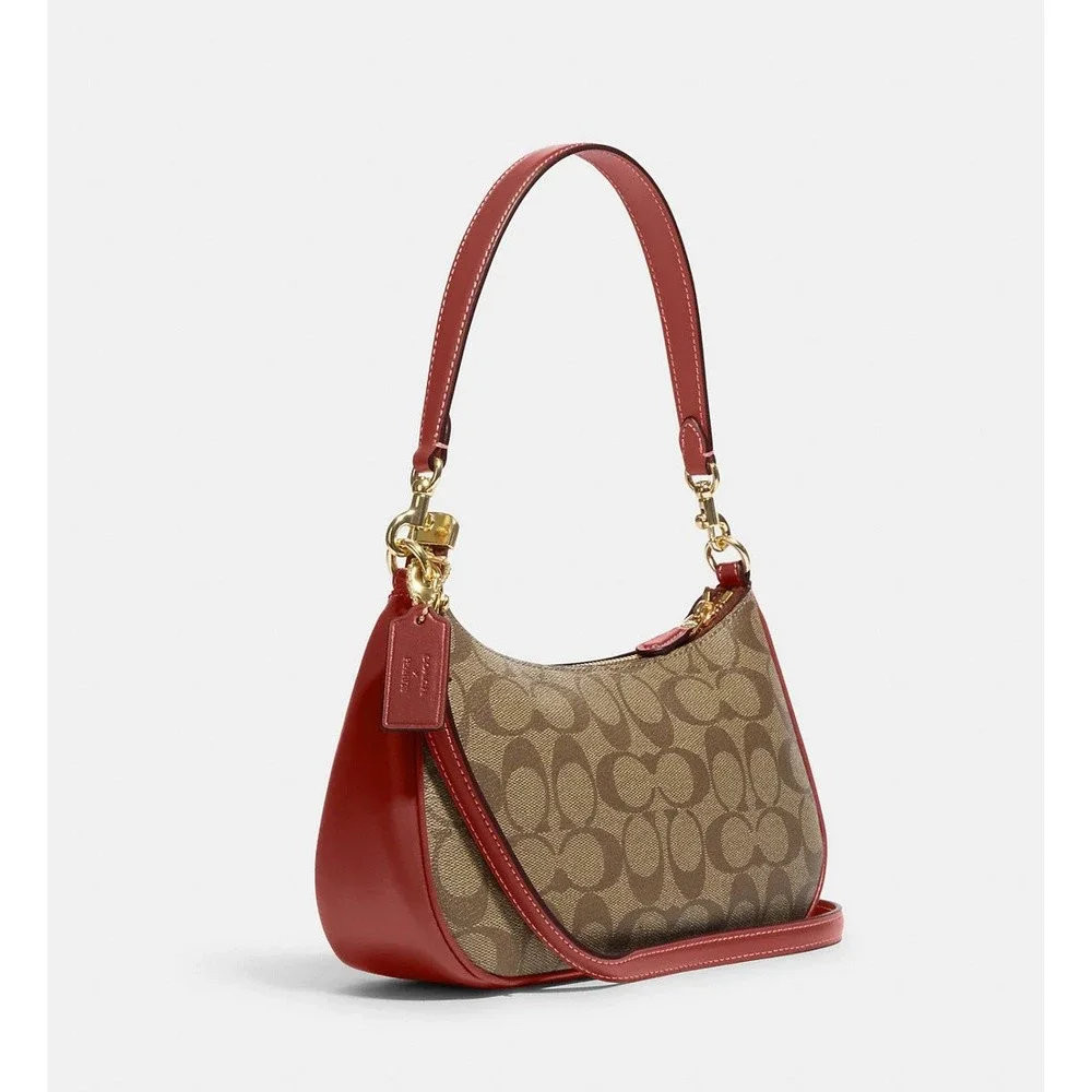 COACH X PEANUTS TERI Shoulder Bag Signature Canvas Snoopy Patches CE848 Org $428_9